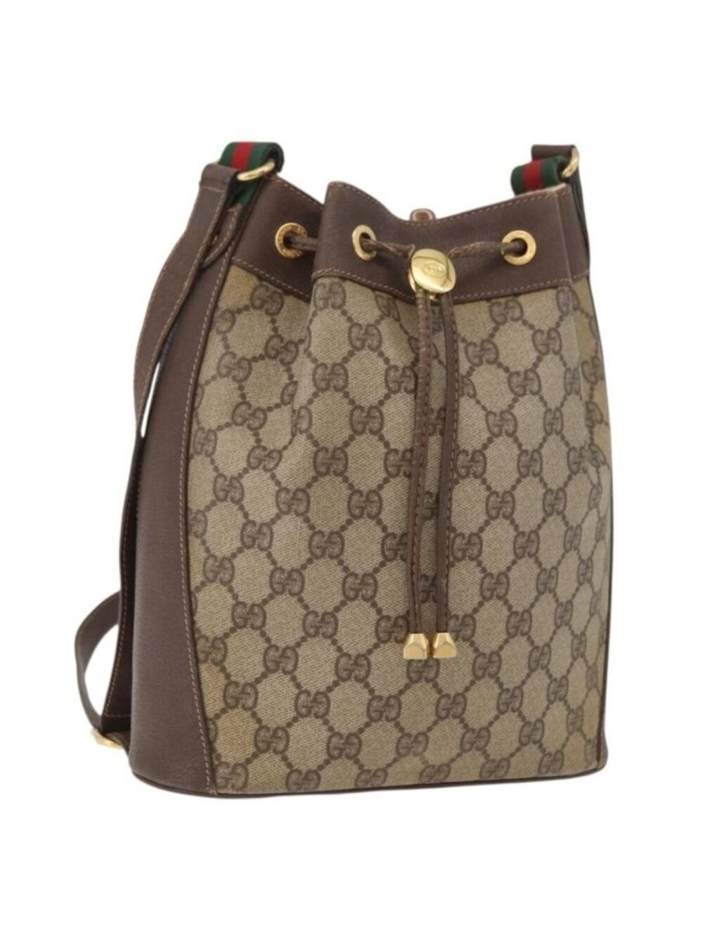Authentic GUCCI GG Supreme Web Sherry Line Bag PVC Beige Gold 164 02 034